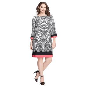 Eliza J Dress Womens 8 Black White Pink Shift Long Sleeve Geometric Career